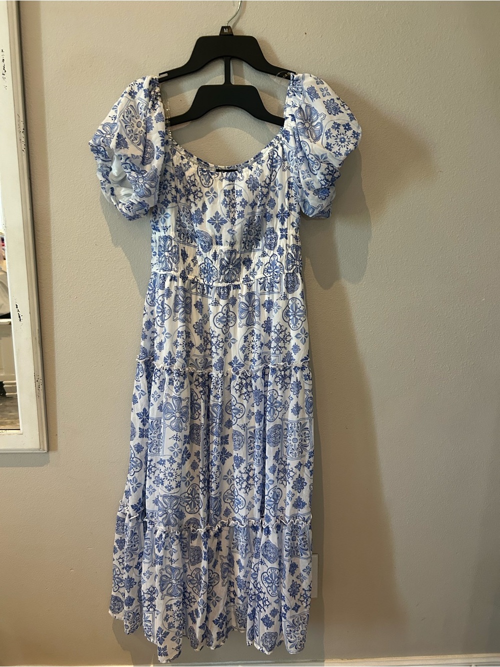 Trixxi Blue and White Floral Tiered Maxi Dress